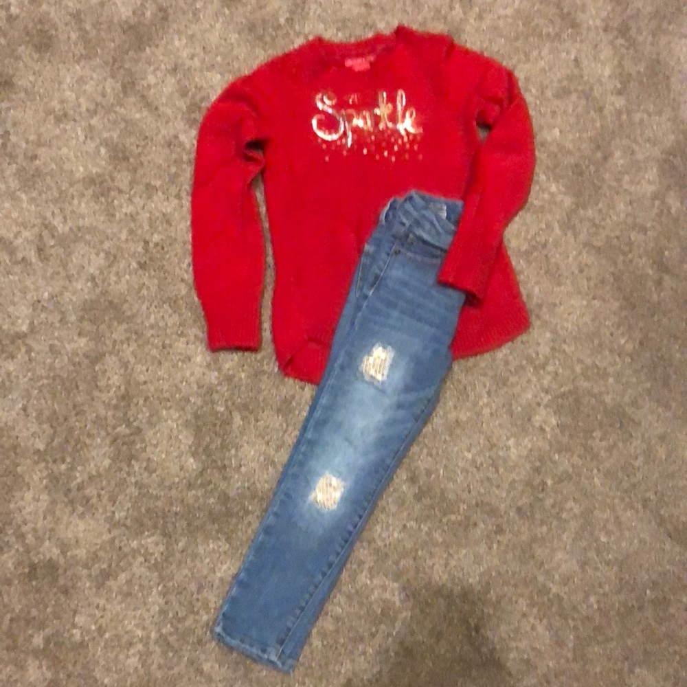 Cherokee girls Jeans (6) Sparkle red sweater lot!